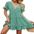 thumbnail image 3 of Women Short Sleeve Mini Dress V Neck Ruffle Casual Dresses A Line Flowy Summer Beach Party Sun Dress, 3 of 7