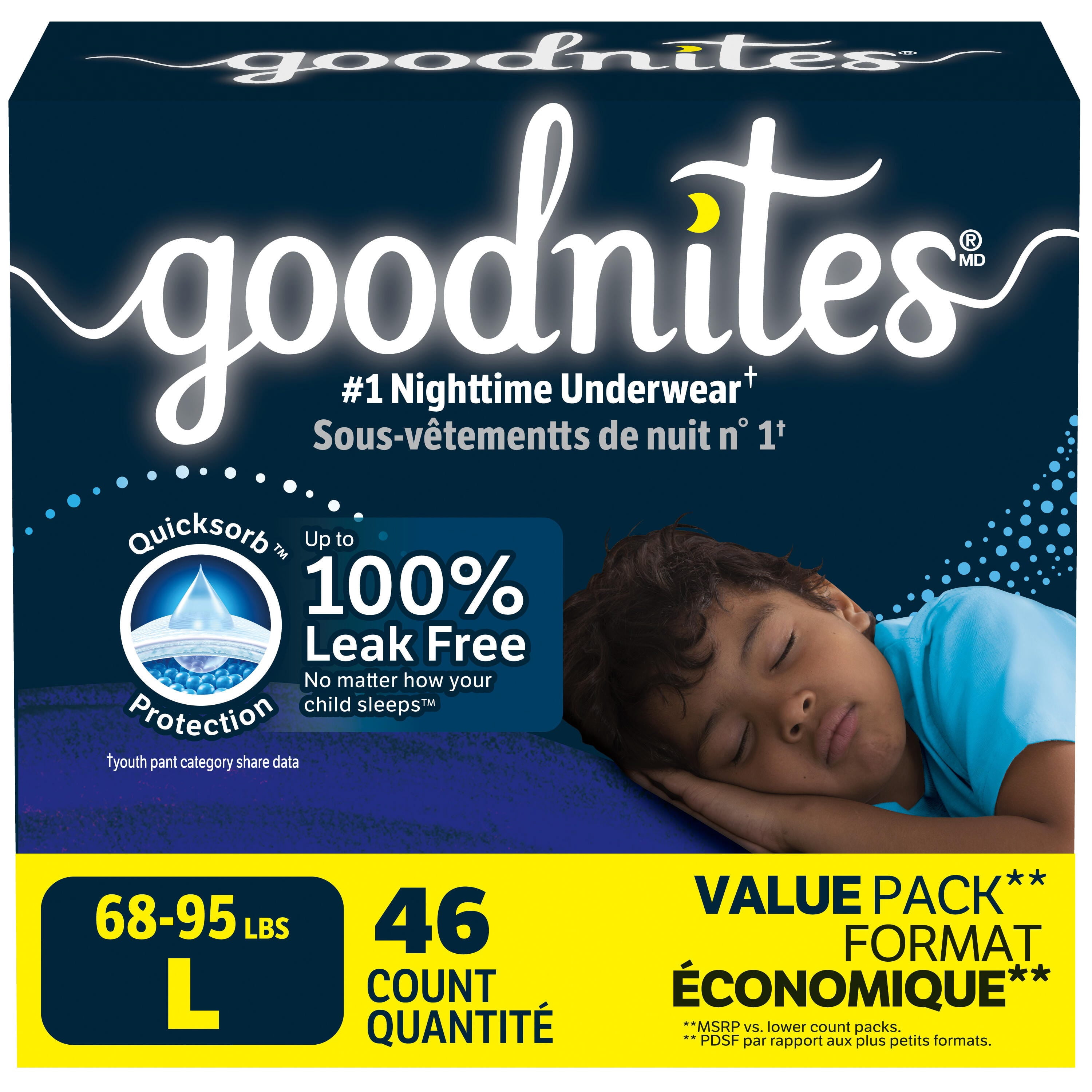 Goodnites Boys' Nighttime Bedwetting Underwear, Size L (68-95 lbs), 46 Count