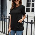 thumbnail image 3 of Pompotops Mode Femmes Été Décontracté Ample Manches Courtes Pull T-Shirt Blouse Unie, 3 of 8