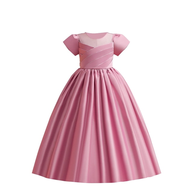 RXIRUCGD 2025 Vêtements d'Été pour Enfants Robe pour Enfants Couleur Unie Satin Robe Princesse Fête d'Anniversaire Mode Spectacle Robe Piano