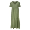 thumbnail image 4 of Robes pour Femmes 2024 Été Surdimensionnée Coton Lin Couleur Unie Ample Col en V Robe à Manches Courtes Rabais de 50 % Liquidation!, 4 of 6