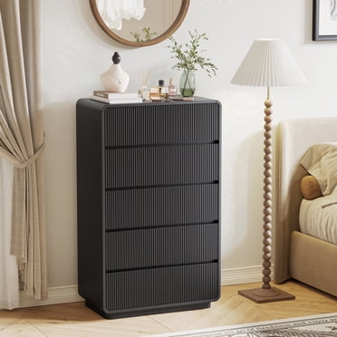 MARNUR 5-Drawer Dresser for Bedroom, 84lbs Heavy-Duty, Curved Fluted Wave Design, Anti-Tip & Silent Slides, Large Storage, Black