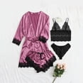 thumbnail image 1 of LSLJS Women Lace Satin Wireless Bra Camisole Shorts Pajamas Robe Four Piece Set, Lingerie Sets, 1 of 9