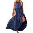 thumbnail image 1 of Plus Size Dresses Sleeveless Maxi Dress Casual Flowy Ruffle Elegant Solid Sundress Blue M, 1 of 5