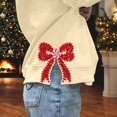 thumbnail image 4 of Chandails en Molleton de Noël pour Femmes avec Nœud Latéral Appliqué Chandail en Molleton Oversize Chandails en Molleton Col Rond Manches Longues Chandail Top Chandail en Molleton Sans Capuche pour Femmes, 4 of 5