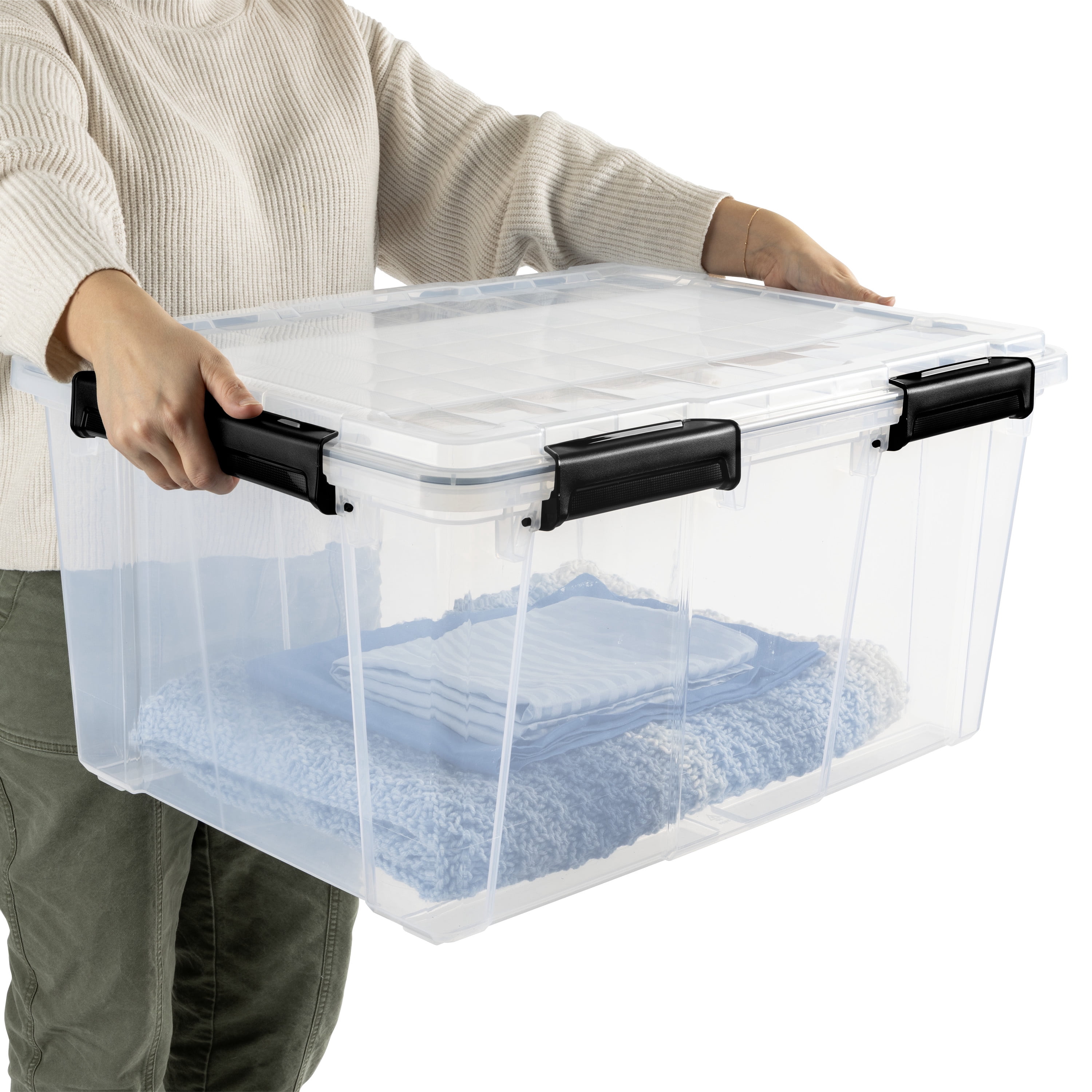 Boîte à joint d’étanchéité 76L de Sterilite imperméable, bac de rangement en plastique transparent étanche avec couvercle et loquets durables, noir
