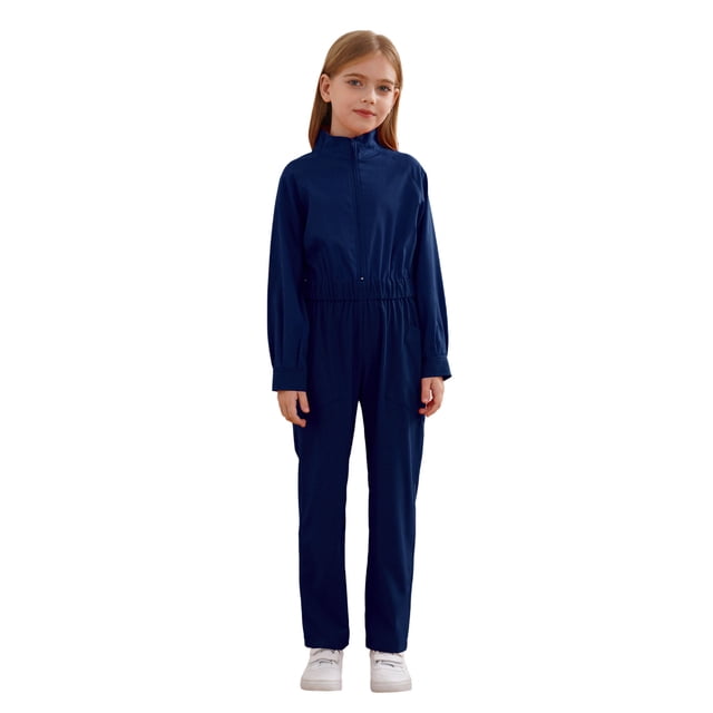 Runhomal Combinaison de Vol à Fermeture Éclair pour Filles Enfants Combinaison Décontractée Bleu Marine 10