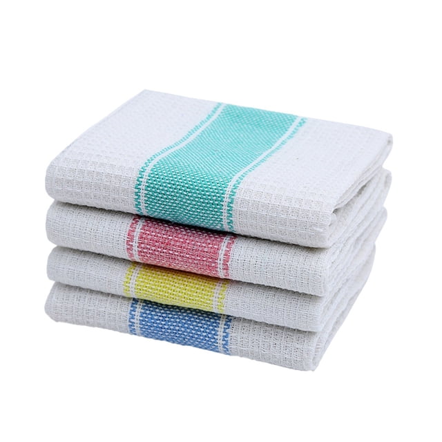 BKBP Cotton Cleaning Rags Dish Cloths for Washing Dishes, Set of 4 Dish Rags for Cleaning, Light and Soft Dish Towels for Kitchen Drying Dishes, 13.7 Inch x 13.7 Inch