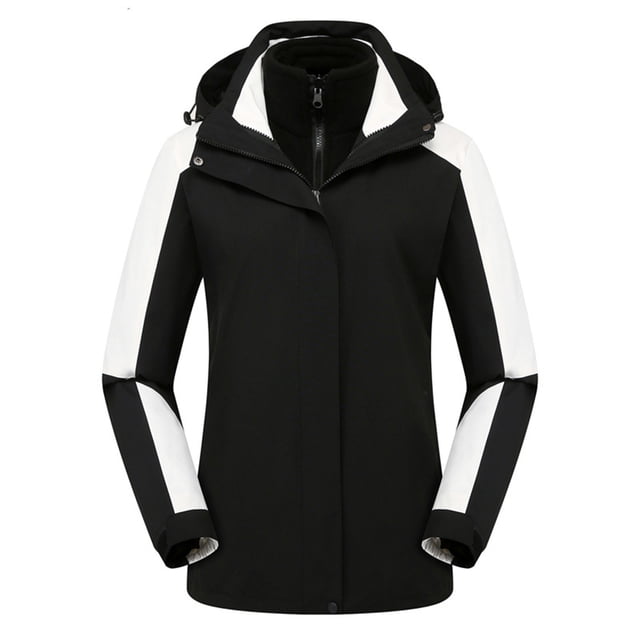 LSLJS Women Solid Rain Jacket Outdoor Hooded Raincoat Windproof Top( Black, XL)