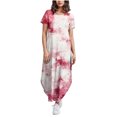 thumbnail image 2 of Ovzne Robes d'Été pour Femmes Robe d'Été pour Femmes Robes d'Été Décontractées à Imprimé Floral Col Rond Manches Courtes Poches Robe Longue Imprimée Robe pour Femmes à Manches Courtes Robes Longues Imprimées Cl, 2 of 5
