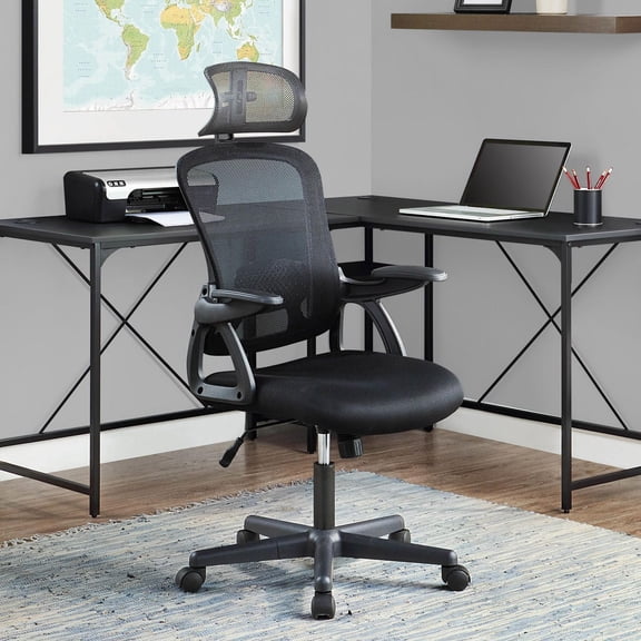 Fauteuil de bureau ergonomique Mainstays avec appuie-tête ajustable, tissu noir, 124,7 kg (275 lb)