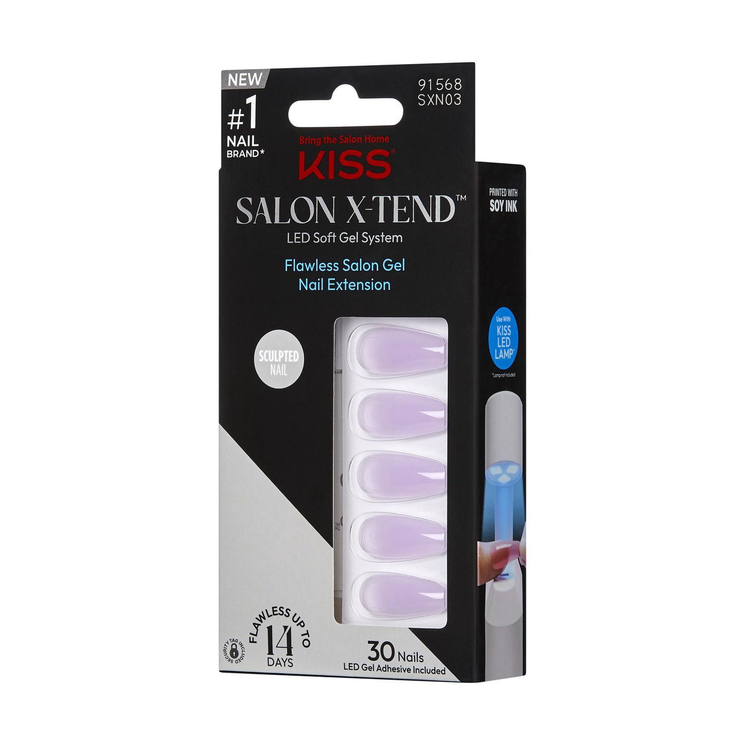 KISS Salon X-tend Système de Gel Souple à DEL, Lavande Uni, Coffin Long