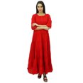 thumbnail image 1 of Bimba Women's 3/4 Sleeve Summer Cotton Maxi Dress Drawstring Waist, 1 of 7