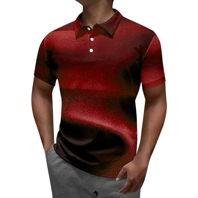 BOBOGOJP Polos pour Hommes Polo de Performance Évacuant l'Humidité en Rouge, Taille 3TG. Ce Polo à Manches Courtes pour Hommes Présente un design Imprimé 3D Numérique à Rayures avec un Col à Revers et une Patte de Boutonnage à Deux Boutons. Fabriqué en Mélange Doux Coton-Polyester avec des Propriétés d'Évacuation de l'Humidité, Il Comprend des Poignets en Tricot Côtelé et un Col Passepoil pour la Rétention de la Forme. Convient à Toutes les Saisons et aux occasions Décontractées.