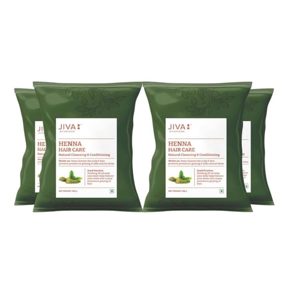 Jiva Henna Hair Care Powder - 200 gm (Pack of 4) | Mehendi for hair | Natural Solution for Long, Healthy and Strong Hair | Control Hair Fall & Repairs Damaged Hair