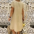 thumbnail image 3 of Meichang Robes en Lin pour Femmes Coton Col en V Manches Courtes Longueur Genou Robes Unies Coupe Ample Plage Vacances Robes Robe Midi pour Femmes, 3 of 6