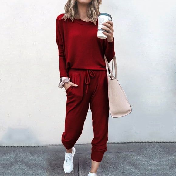 Weiqiqre Women's Fall 2 Piece Lounge Outfit Long Sleeve Crewneck Pullover Tops High Waisted Pants Set Tracksuit