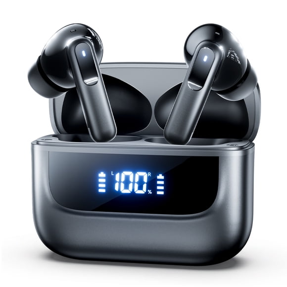 VEAT00L Wireless Earbuds Bluetooth 5.4 Headphones Deep Bass Hi-Fi Stereo Ear Buds in-Ear with 6 Mic ENC Noise Cancelling Clear Call, 48H Playtime Dual LED Display IPX7 Waterproof for Sports, Workout