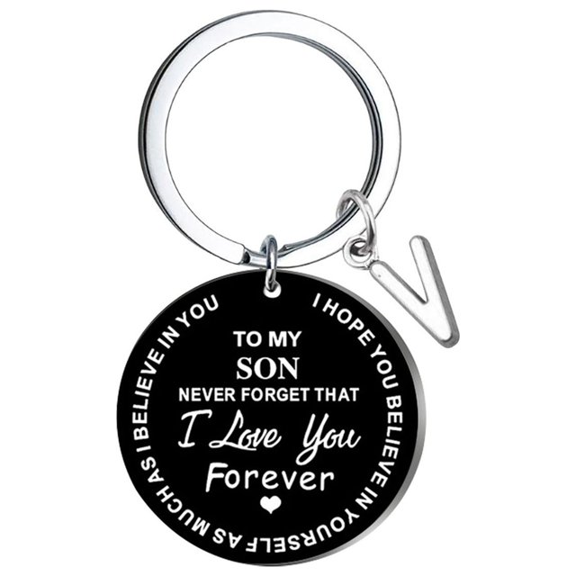Creative DIY To My SON Black Stainless Steel Last Name 26 Letter Keychain 2.5cm
