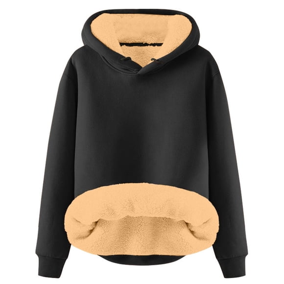 GDREDA Womens Casual Winter Warm Fleece Sherpa Lined Pullover Hooded Sweatshirt Black,L