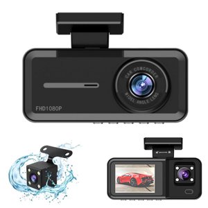 TopLLC 3 Channel Dash Cam1080P+480P+480P Dash Cam Front And Inside And Rear Super Night Vision Loop Recording Motion Detection 24 Hours Parking Mode
