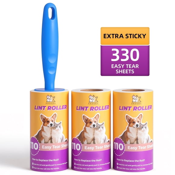 ORDORA Sticky Lint Roller for Pet Hair, 3 Count, 330 Sheets Total