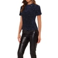 thumbnail image 4 of INSPIRE CHIC Haut en Velours à Paillettes pour Femme, Col Rond, Manches Courtes, Blouse de Soirée/Boîte de Nuit, TP Bleu Marine, 4 of 7