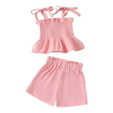 Splozh Toddler Baby Girls Summer Clothes Baby Toddler Girls Clothes Solid Color Sleeveless Camisole Linen Pants Set Baby Summer Outfits Pink,18-24 Months