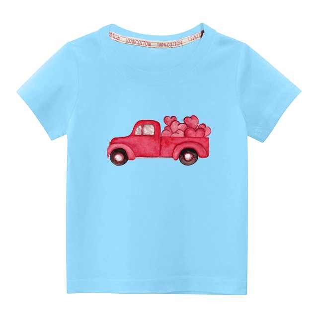 Penkiiy Haut à Manches Courtes Imprimé Col Rond Mignon pour Garçons et Filles 9-10 Ans Bleu