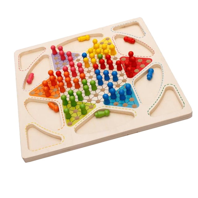 jifeng Wooden Game Set Chinese Checkers Flying Chess Travel Set 2 in 1 Portable