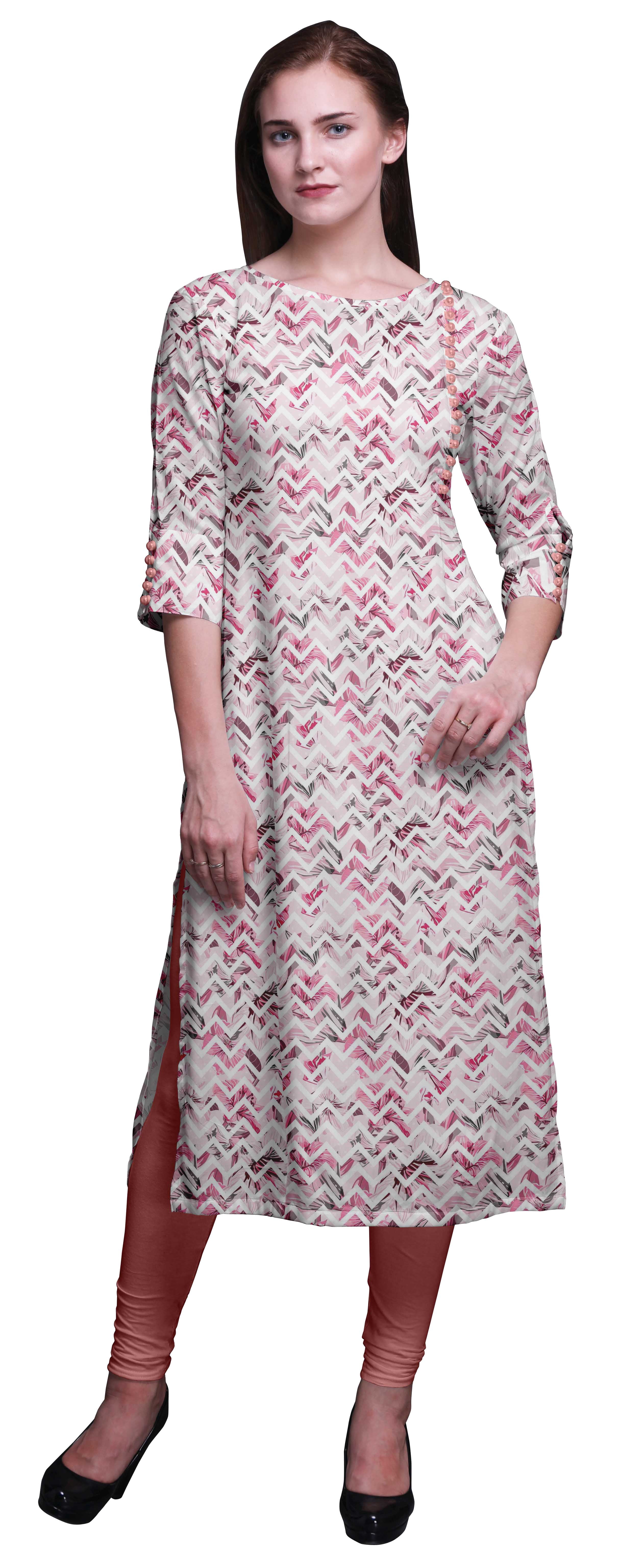 Bimba 3/4 Sleeve Printed Kurti Summer Wear Kurta Straight Tunic For Women