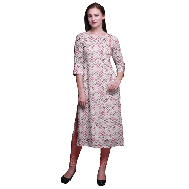 Bimba 3/4 Sleeve Straight Tunic Tops Printed Kurta Summer Wear For Women