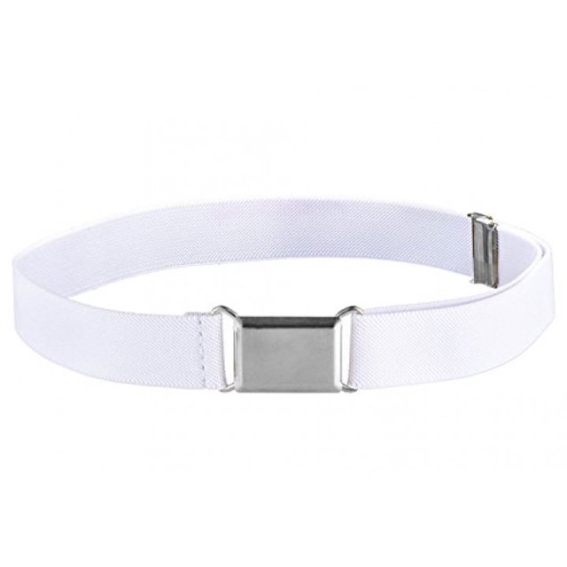 Kids Elastic Adjustable Strech Belt With Silver Square Buckle - White