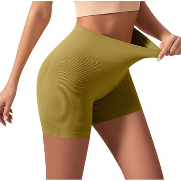 JGGSPWM Women's Tummy Control High Waist Stretchy Ribbed Compression Shorts Butt Lift Fitness Gym Workout Sweat-Shorts Yellow M