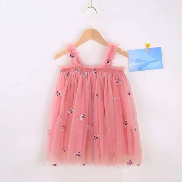 Robe Sans Manches Brodée Florale pour Filles Tout-Petits pour Fête de Vacances