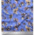 thumbnail image 1 of Soimoi Blue Silk Fabric Dragonfly,Floral & Texture Decor Fabric Printed BTY 42 Inch Wide, 1 of 3