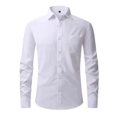 Penkiiy Men's Urban Stylish Casual Business Slim Fit Long Sleeve Button Up Dress Shirt with Pocket White Clearance