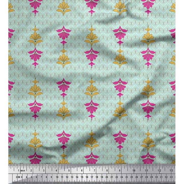 Soimoi Polyester Crepe Fabric Artistic Floral Ethnic Fabric Prints by Yard 52 Inch Wide