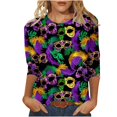 thumbnail image 1 of Penkiiy 2024 Blouse Mardi Gras Tops pour Femmes T-Shirt Quotidien Manches 3/4 Blouse Imprimé Masque Haut Carnaval Col Rond Chemise Décontractée TG Multicolore, 1 of 5