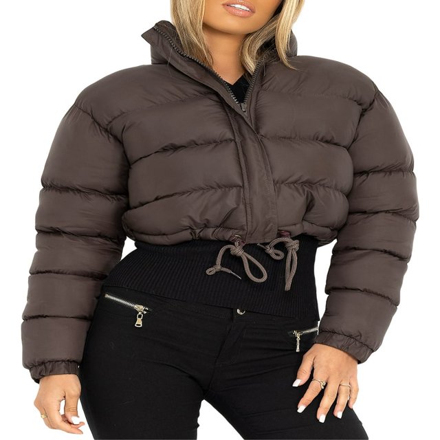 Manteau Chaud Automne Hiver pour Femmes Couleur Unie Manches Longues Col Montant Fermeture Éclair