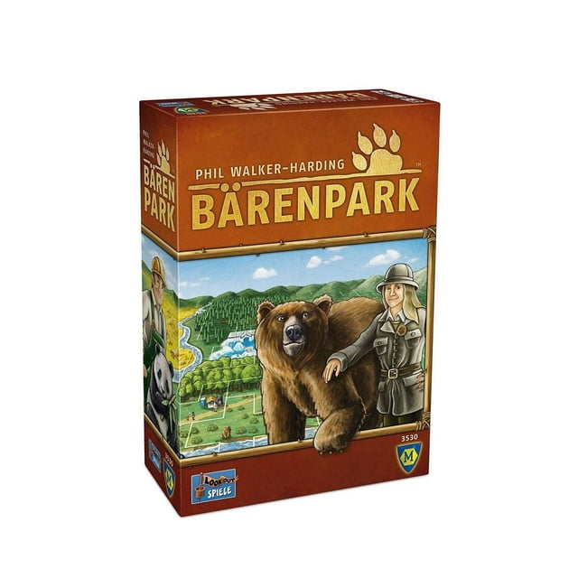 BARENPARK Boîte de Jeu de Société Mettant en Vedette un Grand Ours Brun Illustré et un Garde de Parc en Uniforme avec un Arrière-Plan de Parc Boisé Pittoresque Incluant des Rivières et des Collines, Conçue par Phil Walker-Harding et Publiée par Lookout Games, Convient au Jeu de placement de Tuiles Stratégique Familial.