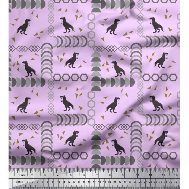 Soimoi Velvet Fabric Geometric Shapes & Dinosaur Animal Print Fabric by Yard 58 Inch Wide