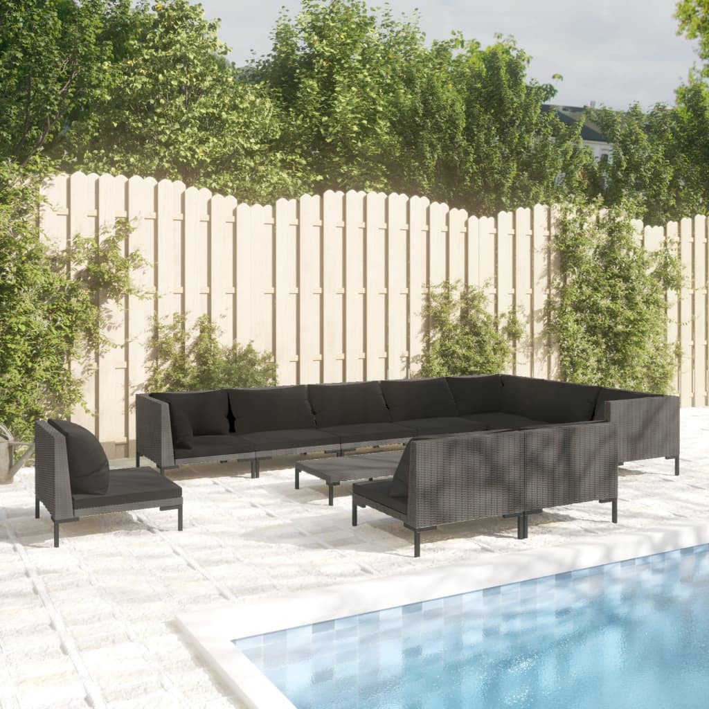 vidaXL Ensemble de Salon de Jardin 11 Pcs avec Coussins en Rotin Synthétique Gris Foncé