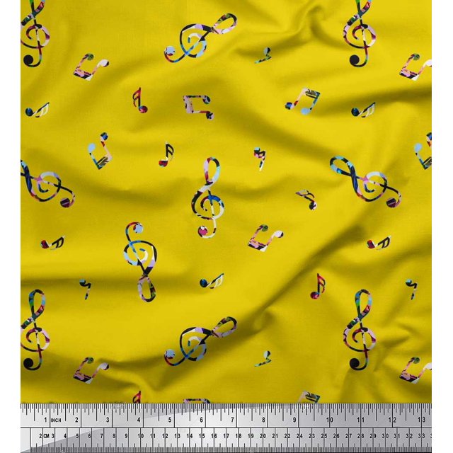 Soimoi Tissu Viscose Georgette Notes Instrument de Musique Imprimé Tissu au Mètre 42 Pouces de Large