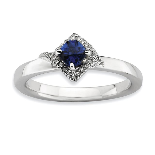 Sterling Silver Stackable Expressions Polished Cr. Sapphire & Dia Ring Size 7