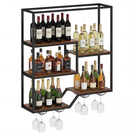 Gymax Wall Mounted Wine Rack 6-Tier Hanging Bar Shelf w/ Bottle Display Shelf