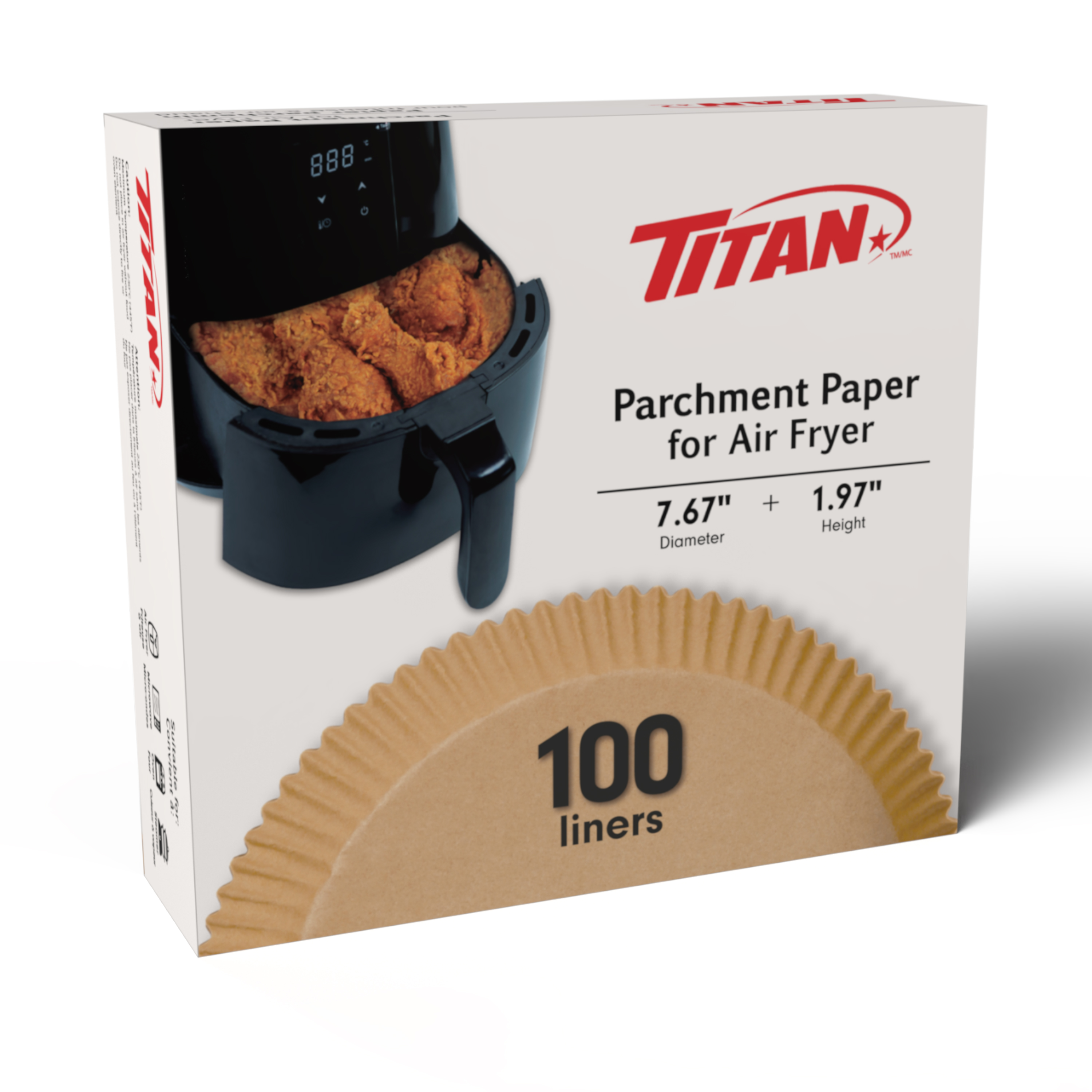 TITAN Parchment Paper Air Fryer Liners, Round Form, 19.5 cm, 100 Count