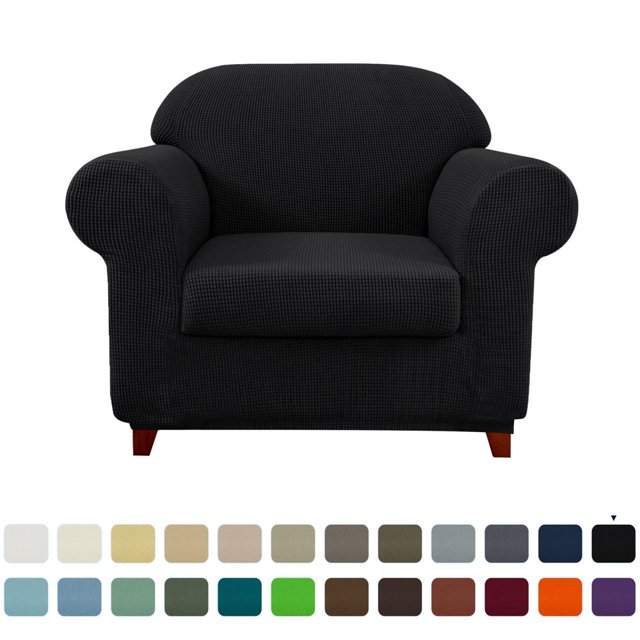 CHOK 2024 Housse de Sofa Extensible à Texture Quadrillée Housse de Canapé avec Housse de Coussin Séparée (Sofa Gris)