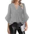thumbnail image 3 of Yuyuzo Womens Tops 3/4 Sleeve Dressy Casual Sparkly Tunic Blouses Ruffle Loose Casual Layered V Neck Partywear Shirts, 3 of 7