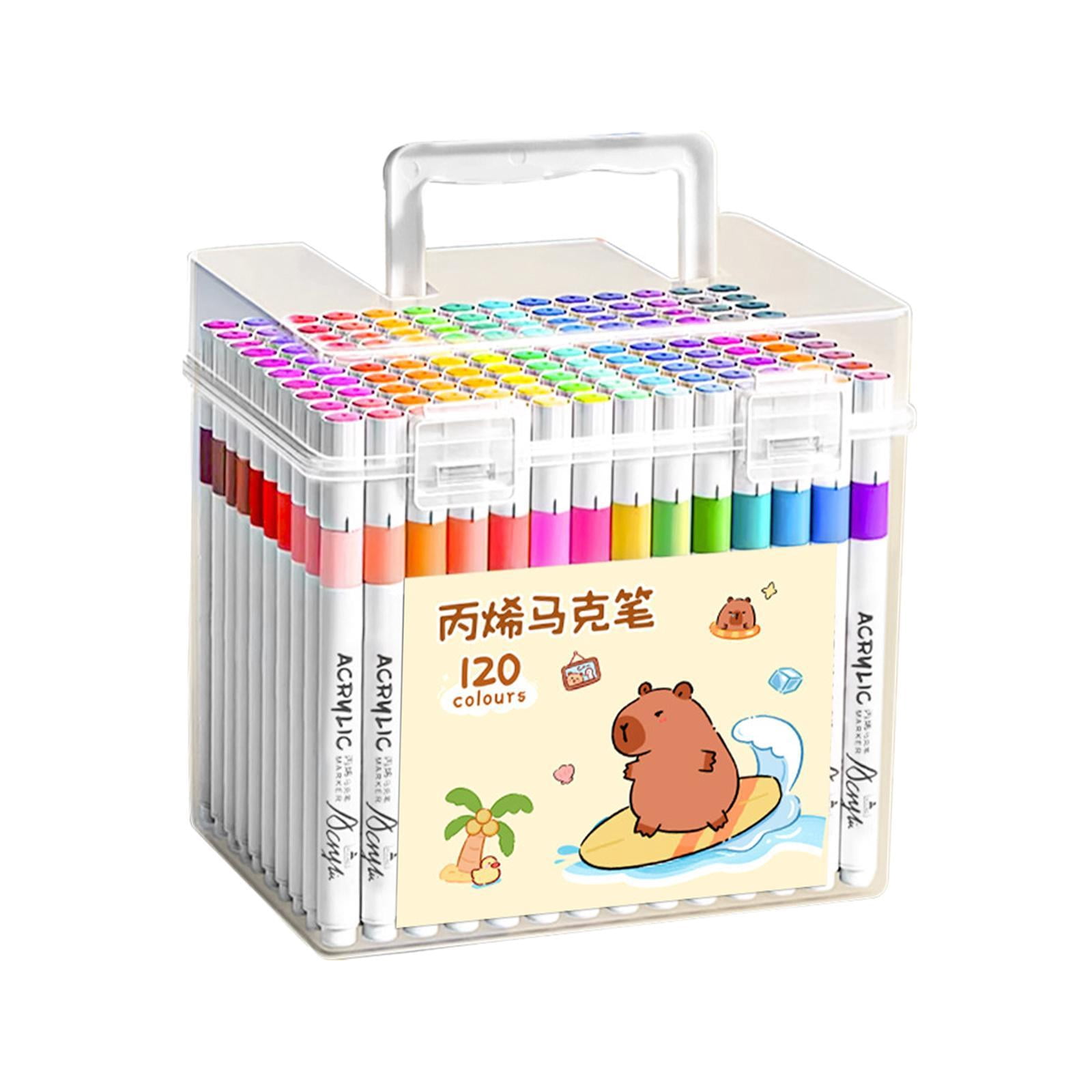Tnarru 120 Pieces Acrylic Paint Markers Drawing Markers Marker Pens, Set Colored Pens Acrylic Paint Pens with Storage Box for Window